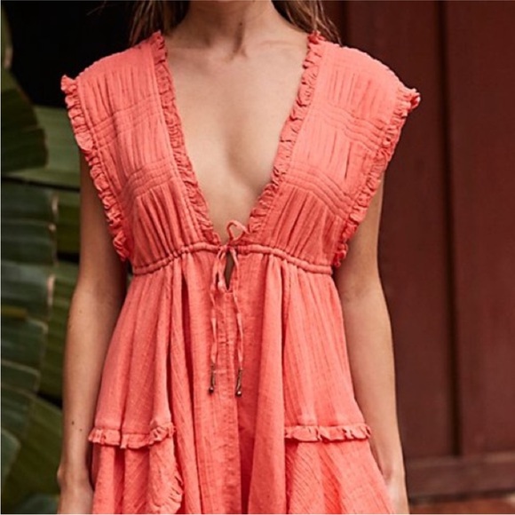 NEW Free People Endless‎ Summer Antoinette Mini Dress in Coral - Picture 9 of 9